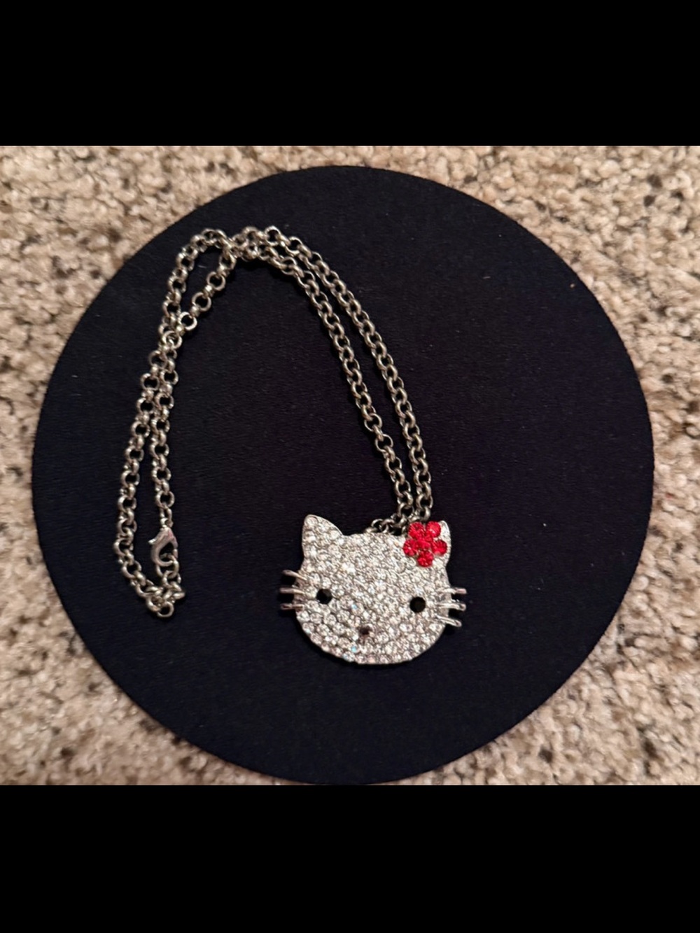 Hello Kitty Silver Glitter Pendant Necklace with Red Flower - Kids Accessories